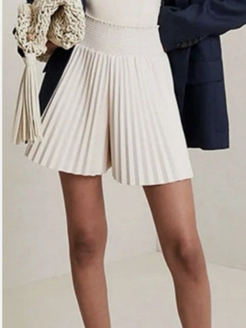 A.L.C. 'Bondi' Pleated Vegan Smocked Leather Shorts Women's in Cream Size 2